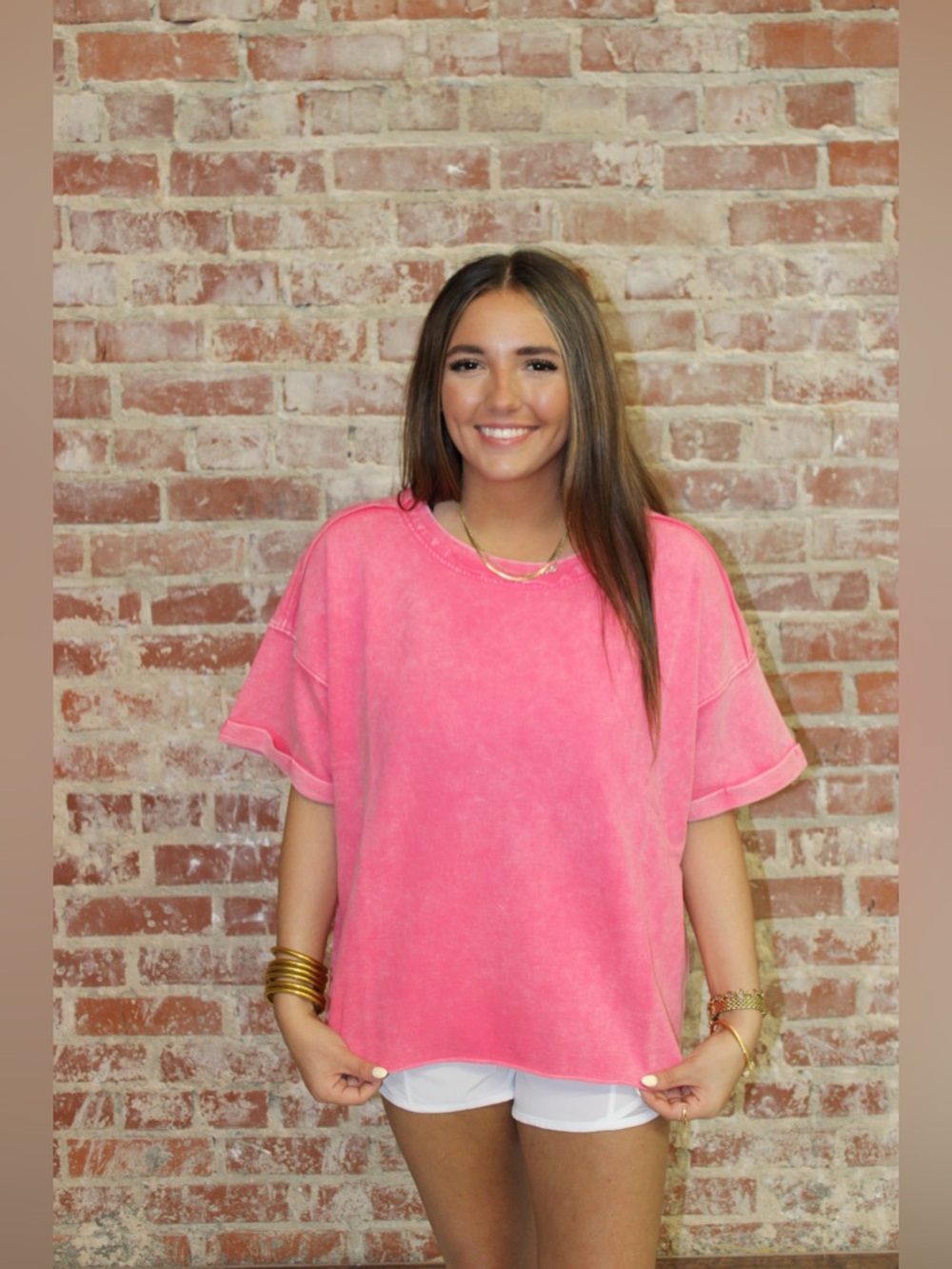 Zenana Fuchsia French Terry Acid Washed T Shirt